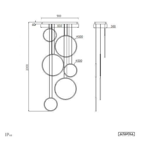 Altavola Design: Lampa wisząca Ledowe Okręgi No. 8 czarny 90 cm in 4k ALTAVOLA DESIGN