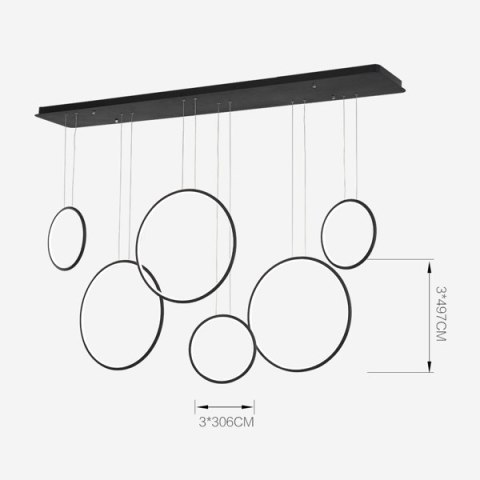 Altavola Design: Lampa wisząca Ledowe Okręgi no. 8 czarna 180 cm in 3k ALTAVOLA DESIGN