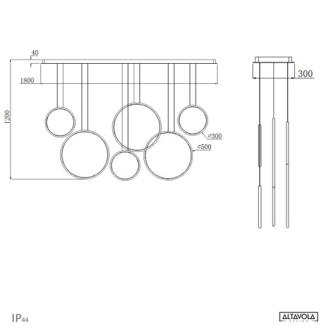 Altavola Design: Lampa wisząca Ledowe Okręgi no. 8 czarna 180 cm in 3k ALTAVOLA DESIGN