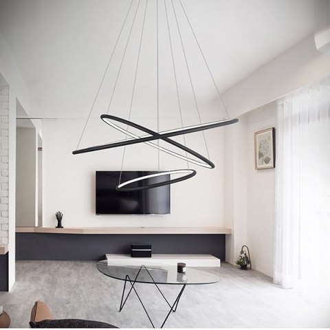 Lampa wisząca Ledowe Okręgi No.3 80cm in 4k czarna