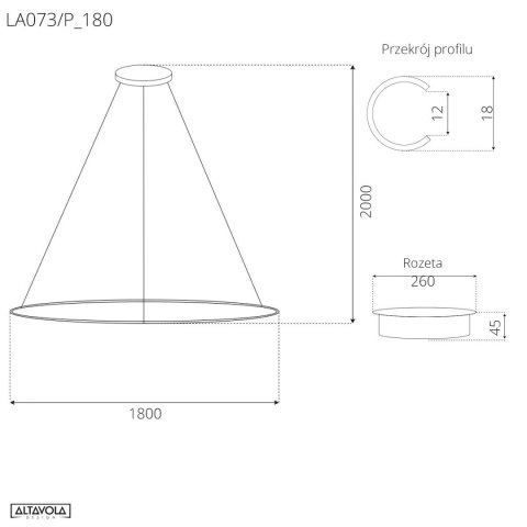 Lampa wisząca Ledowe Okręgi No.1 Φ180 cm in 3k czarna Altavola Design ALTAVOLA DESIGN