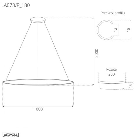 Lampa wisząca Ledowe Okręgi No.1 Φ180 cm in 4k czarna Altavola Design ALTAVOLA DESIGN