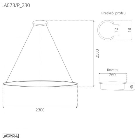 Lampa wisząca Ledowe Okręgi No.1 Φ230 cm in 4k czarna Altavola Design ALTAVOLA DESIGN