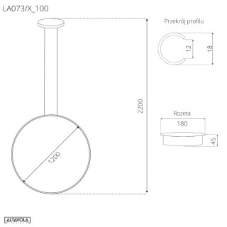 Lampa wisząca Ledowe okręgi No.1 X 100 cm in 3k złoty