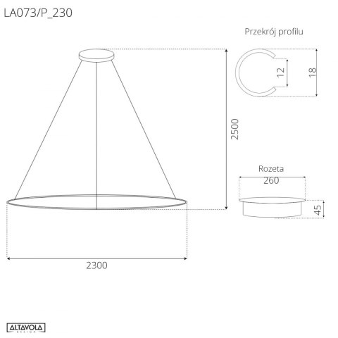 Lampa wisząca Ledowe Okręgi No.1 Φ230 cm in 3k czarna Altavola Design ALTAVOLA DESIGN