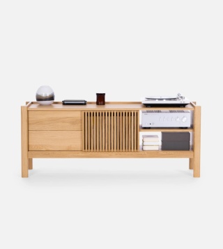 JAMM LOW 160 - szafka pod gramofon i płyty winylowe z litego drewna dębowego