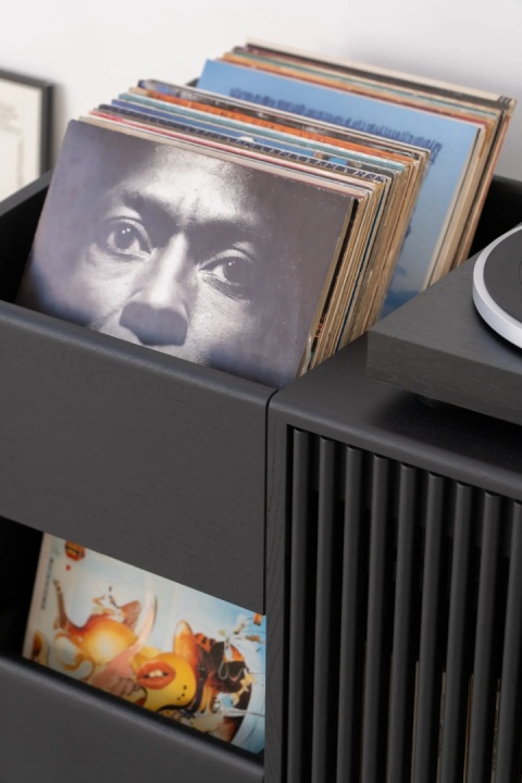 FUSE X Czarna Szafka pod Gramofon i Płyty Winylowe Drewno Dębowe