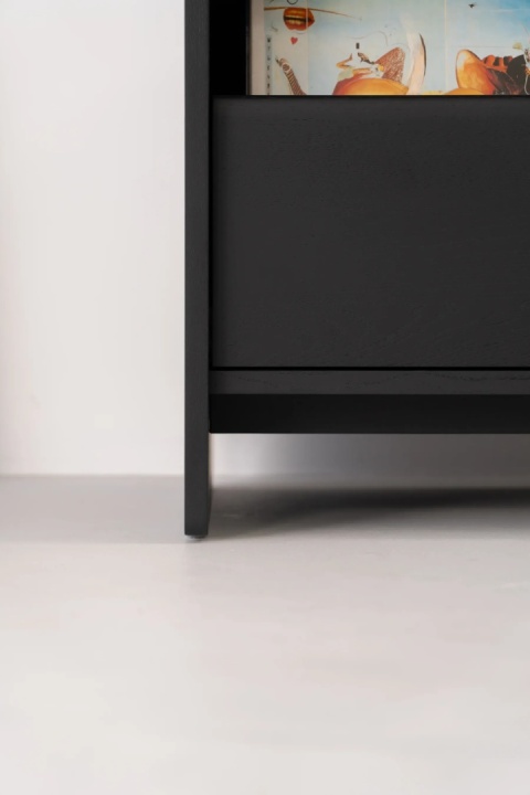 FUSE X Czarna Szafka pod Gramofon i Płyty Winylowe Drewno Dębowe