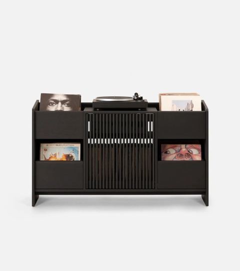 FUSE X Czarna Szafka pod Gramofon i Płyty Winylowe Drewno Dębowe