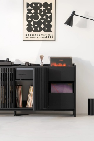 FUSE XX Czarna Szafka pod Gramofon i Płyty Winylowe Drewno dębowe