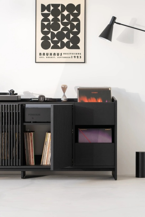 FUSE XX Czarna Szafka pod Gramofon i Płyty Winylowe Drewno dębowe