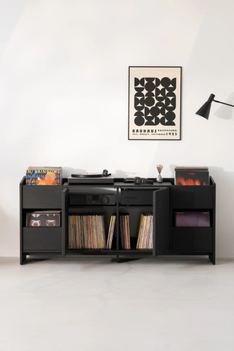 FUSE XX Czarna Szafka pod Gramofon i Płyty Winylowe Drewno dębowe