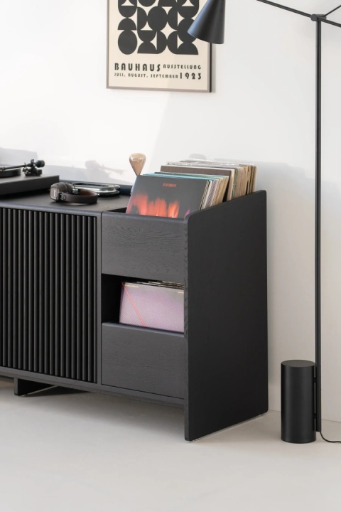 FUSE XX Czarna Szafka pod Gramofon i Płyty Winylowe Drewno dębowe