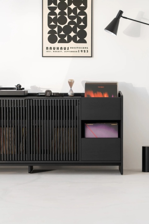 FUSE XX Czarna Szafka pod Gramofon i Płyty Winylowe Drewno dębowe