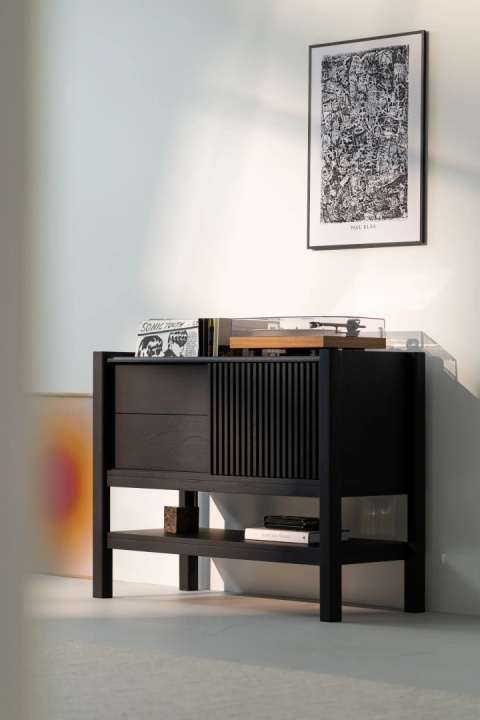 JAMM 111 Szafka pod Gramofon i Płyty Winylowe Czarne Drewno Dębowe