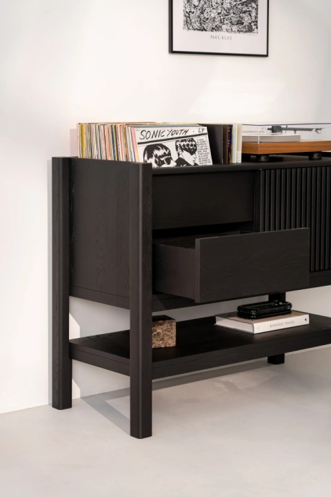 JAMM 111 Szafka pod Gramofon i Płyty Winylowe Czarne Drewno Dębowe