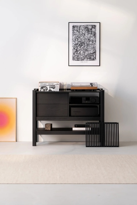 JAMM 111 Szafka pod Gramofon i Płyty Winylowe Czarne Drewno Dębowe