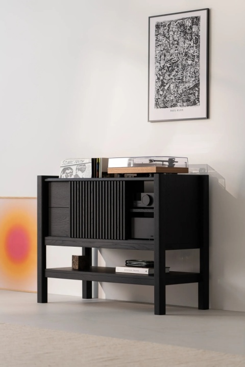 JAMM 111 Szafka pod Gramofon i Płyty Winylowe Czarne Drewno Dębowe