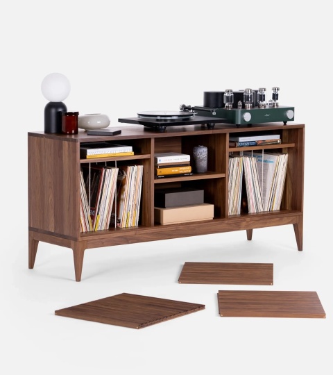 TONN 150 Szafka pod Gramofon i Płyty Winylowe Drewno Orzechowe